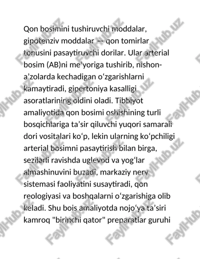 qon bosimini tushiruvchi moddalar — DOCX