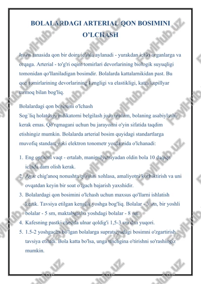 bolalardagi arterial qon bosimini o'lchash — DOCX