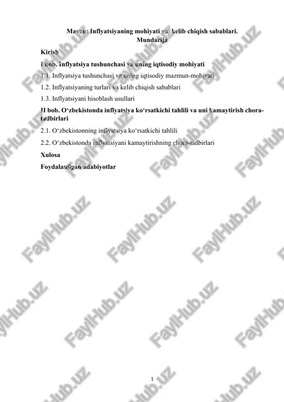 inflyatsiyaning mohiyati va kelib chiqish sabablari — DOCX