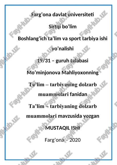 ta’lim – tarbiyaning dolzarb muammolari — DOC
