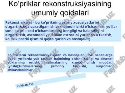 ko‘priklar rekonstruksiyasining umumiy qoidalari — PPT