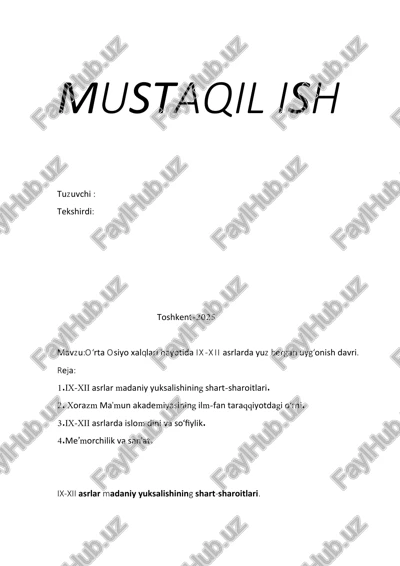 o‘rta osiyo xalqlari hayotida ix-xii asrlarda yuz bergan uyg‘onish davri. — DOCX