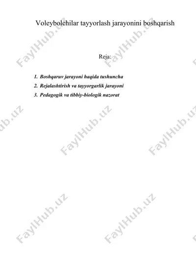 voleybolchilar tayyorlash jarayonini boshqarish — DOC