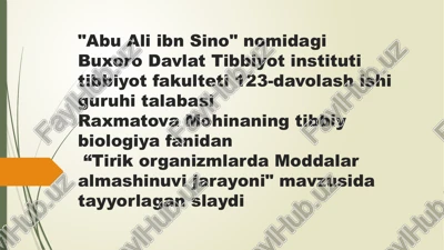 tirikorganizmlarda moddalar almashinuvi jarayoni — PPTX