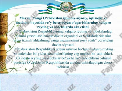 yangi o‘zbekiston ijtimoiy-siyosiy va iqtisodiy hayoti — PPT