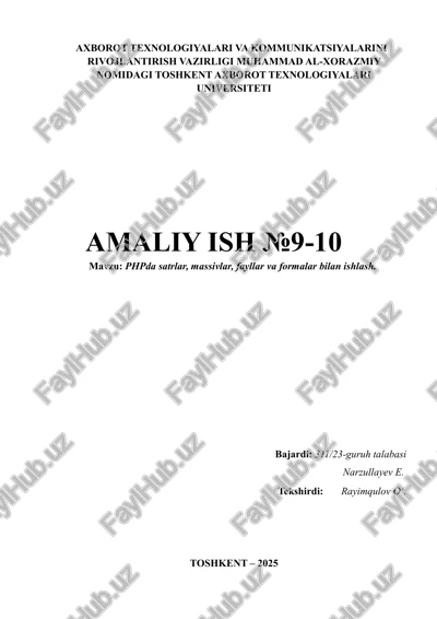 phpda satrlar, massivlar, fayllar va formalar bilan ishlash — PDF