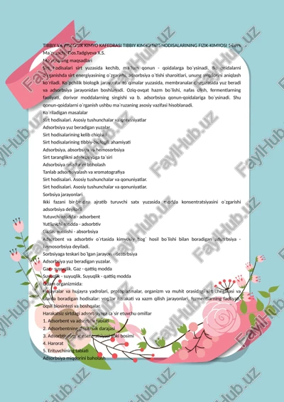 sirt hodisalari sirt yuzasida kechib, ma`lum qonun - qoidalarga bo`ysinadi — DOCX