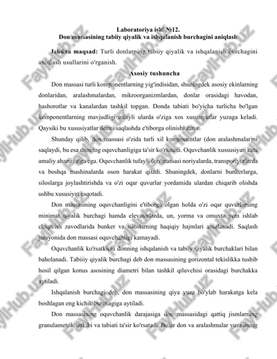 don massasining tabiiy qiyalik va ishqalanish burchagini aniqlash — DOCX