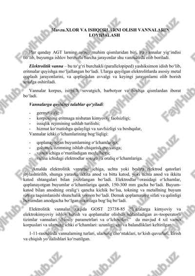 xlor va ishqorlarni olish vannalari — DOCX