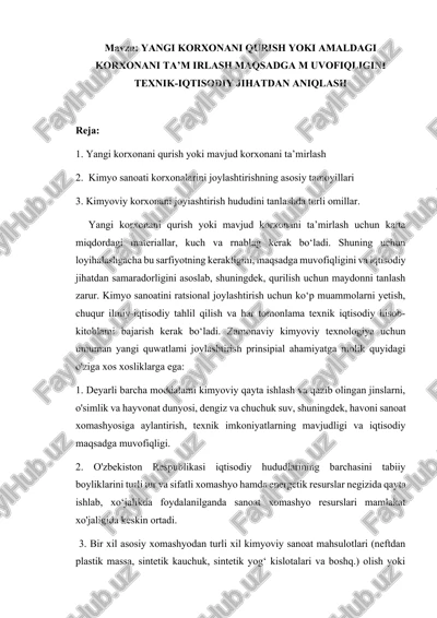kimyo sanoati korxonalarini joylashtirish — DOCX