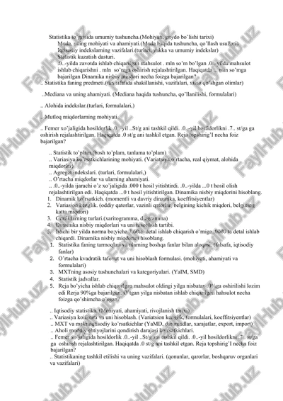 statistika fanining umumiy tushunchalari — DOCX