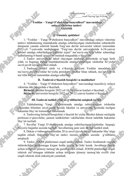 "yoshlar – yangi o’zbekiston bunyodkori" onlayn viktorina tanlovi — DOCX