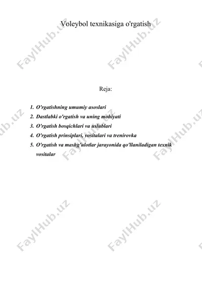 voleybol texnikasiga o'rgatish — DOC