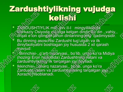 zardushtiylikning vujudga kelishi — PPT