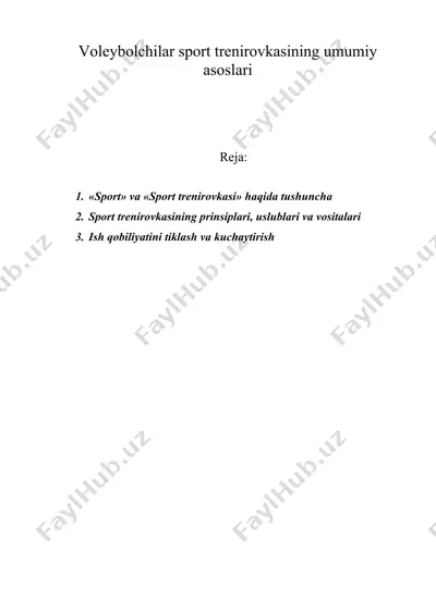voleybolchilar sport trenirovkasining umumiy asoslari — DOC