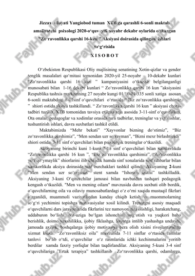 zo‘ravonlikka qarshi 16-kun aksiyasi — DOCX