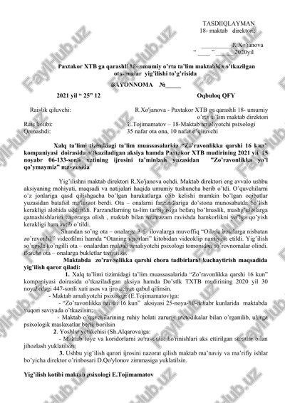 zo'ravonlikka yo'l qo'ymaymiz — DOCX