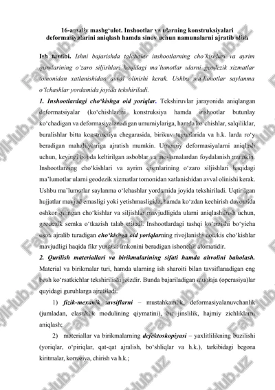 inshootlar va ularning konstruksiyalari deformasiyalarini aniqlash — DOCX