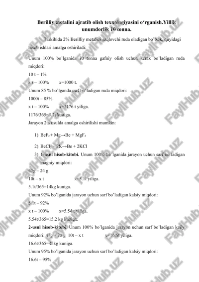 berilliy metalini ajratib olish texnologiyasi — DOCX