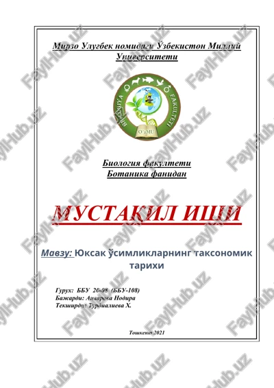 yuksak o`simliklarning taksonomik tarixi — DOC