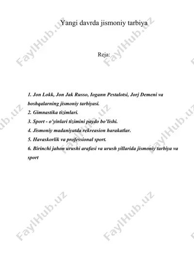 yangi davrda jismoniy tarbiya — DOCX