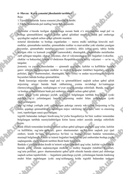 kassa xonasini jihozlanish tartibi — DOCX