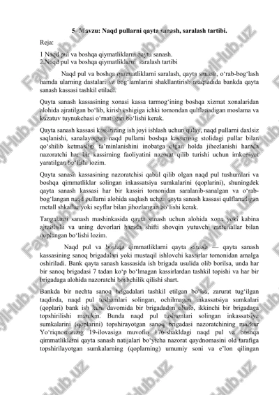 naqd pullarni qayta sanash, saralash tartibi — DOCX
