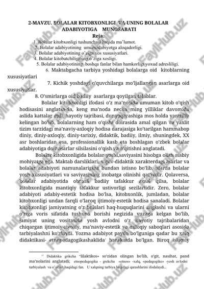 bolalar kitobxonligi va uning bolalar adabiyotiga munosabati — DOCX