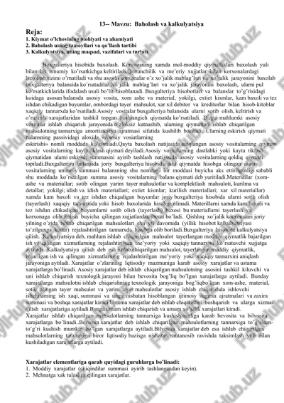 baholash va kalkulyatsiya — DOCX