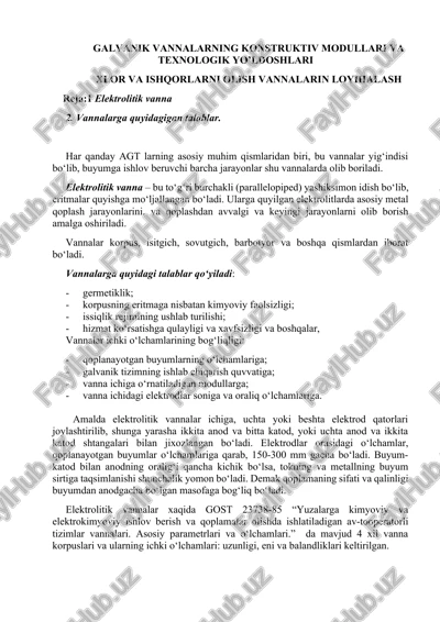 galvanik vannalarning konstruktiv modullari va texnologik yo’ldoshlari — DOCX
