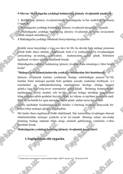 maktabgacha yoshdagi bolalarning ijtimoiy rivojlanishi amaliyoti — DOCX