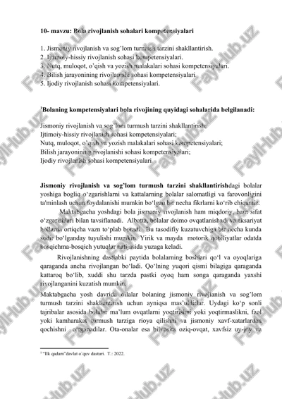 bola rivojlanish sohalari kompetensiyalari — DOCX
