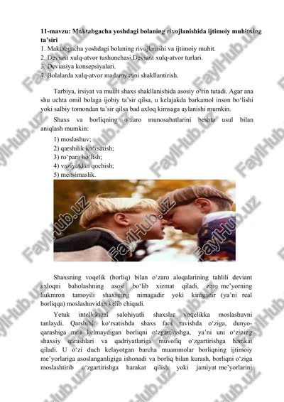 maktabgacha yoshdagi bolaning rivojlanishi va ijtimoiy muhit — DOCX
