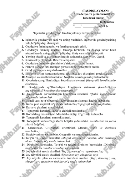injenerlik geodeziyasi yakuniy nazorat savollari — DOC