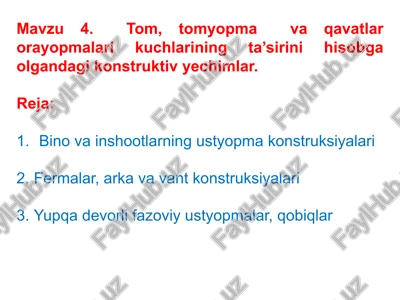 binovainshootlarning ustyopma konstruksiyalari — PPTX