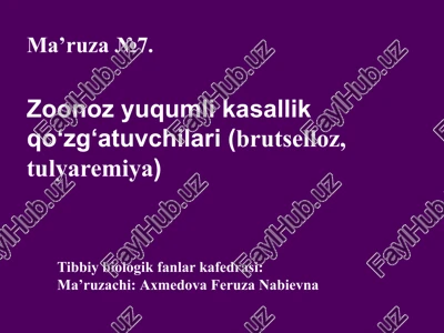 ma’ruza№7.zoonoz yuqumli kasallikqo‘zg‘atuvchilari(brutselloz,tulyaremiya) — PPTX