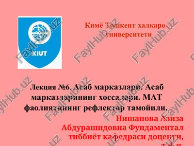 lektsiya №6.asab markazlari. asab markazlarining xossalari. mat faoliyatining reflektor tamoyili — PPT