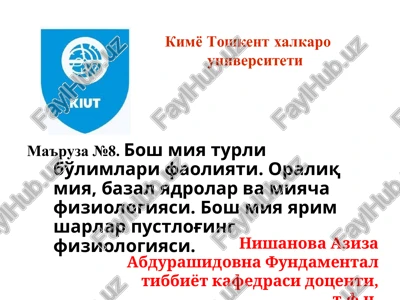 bosh miya turli bo'limlari faoliyati — PPT