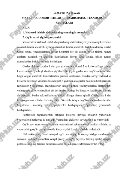 vodorod ishlab chiqarishning texnologik sxemalari — DOCX