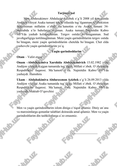 tarjimai hol 9 va 11 sinf lar uchun chqbt na`muna — DOCX