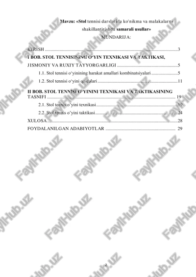 stol tennisi darslarida ko'nikma va malakalarni shakillantirishda samarali usullar — PDF