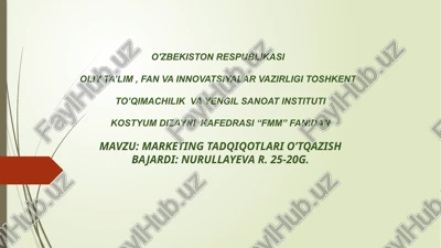 marketing tadqiqotlari o'tqazish — PPTX
