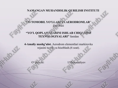 aerodrom elementlari markirovka rejasini tuzish va hisoblash — PPTX