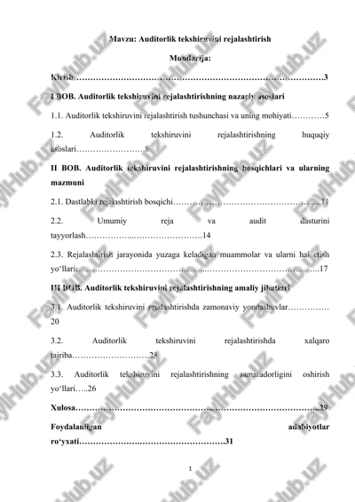 auditorlik tekshiruvini rejalashtirish — DOCX