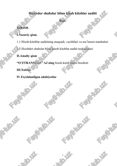 hisobdor shahslar bilan hisob kitoblar auditi — DOCX