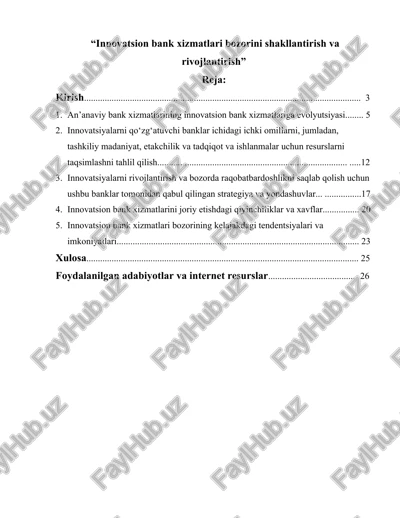 innovatsion bank xizmatlari — DOCX