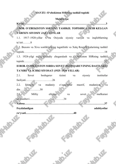 o‘zbekiston ssrning tashkil topishi — DOCX