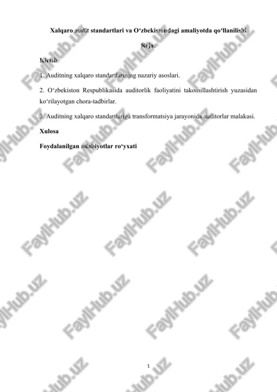 xalqaro audit standartlari va oʻzbekistondagi amaliyotda qoʻllanilishi — DOCX