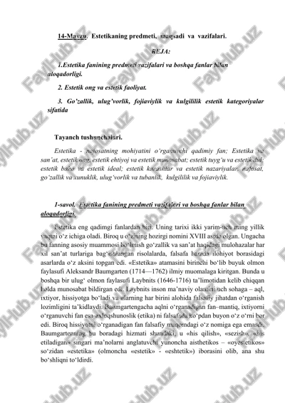estetika fanining predmeti, maqsadi va vazifalari — DOCX