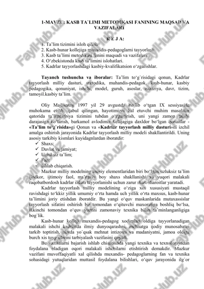 kasb ta`limi metodikasi fanining maqsad va vazifalari — PDF